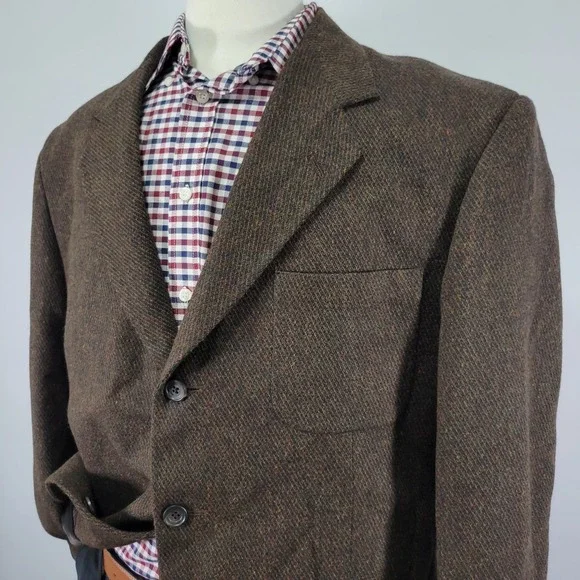 Casual Options Men's Sport Coat Blazer Three Button Brown Tweed‎ Wool Size 44R